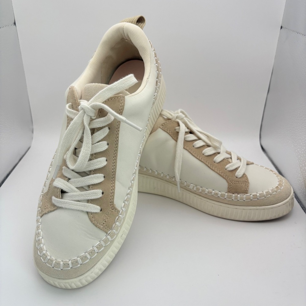 Dolce Vita Nicona Womens 9  Sneaker in Dune Leather Multi Low-Top Tan Braided